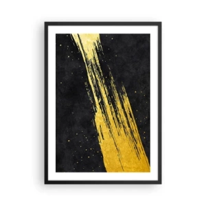Plakat w czarnej ramie - Złote pociągnięcia pędzla na czarnym tle - 50x70cm - Skok w nadprzestrzeń - Nowoczesna dekoracja ścienna do salonu i sypialni ARTTOR