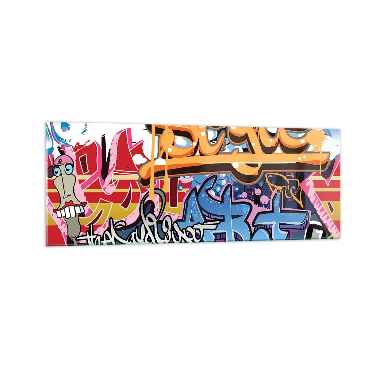 Obraz na szkle - Kolorowe graffiti z dynamicznymi napisami i ilustracjami - 140x50cm - Murale, murale, murale… - Nowoczesna dekoracja ścienna do salonu i sypialni ARTTOR