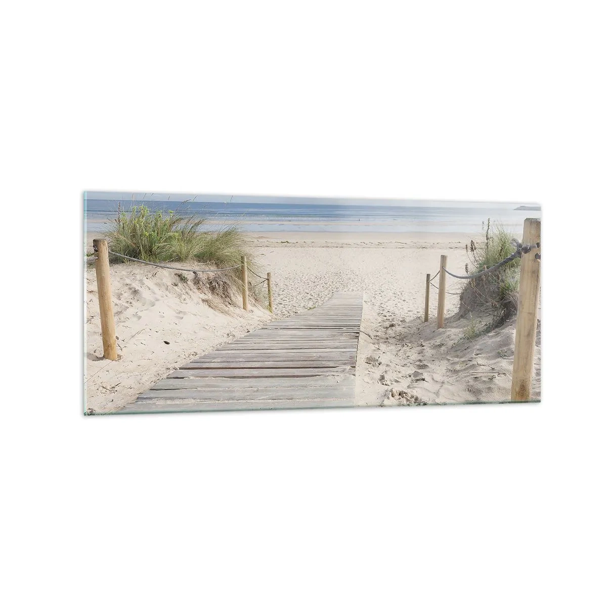 Obraz na szkle - Ścieżka z desek prowadząca na piaszczystą plażę - 120x50cm - Po horyzont - Nowoczesna dekoracja ścienna do salonu i sypialni ARTTOR