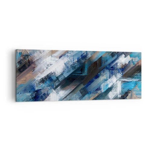 Obraz na płótnie - Abstrakcyjna kompozycja z błękitnymi ukośnymi liniami - 140x50cm - Po błękitnym skosie - Nowoczesna dekoracja ścienna do salonu i sypialni ARTTOR