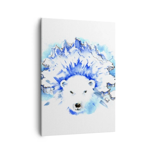 Obraz na płótnie - Niedźwiedź polarny w dynamicznej artystycznej kompozycji z niebieskimi akcentami - 50x70cm - Król Arktyki w lodowej koronie - Nowoczesna dekoracja ścienna do salonu, kuchni i sypialni ARTTOR