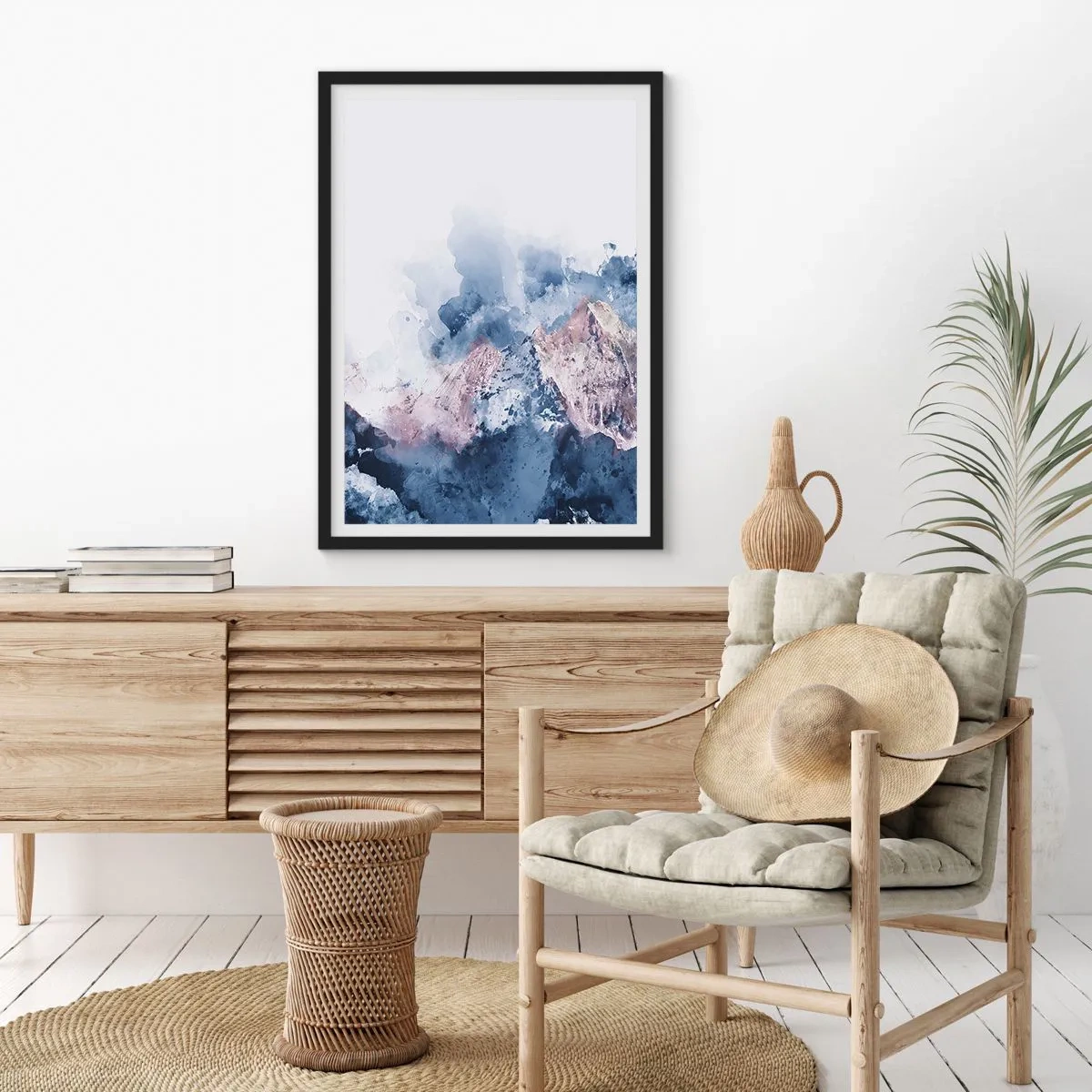 Plakat w czarnej ramie - Abstrakcyjne góry w odcieniach niebieskiego - 50x70cm - To są szczyty! - Nowoczesna dekoracja ścienna do salonu i sypialni ARTTOR