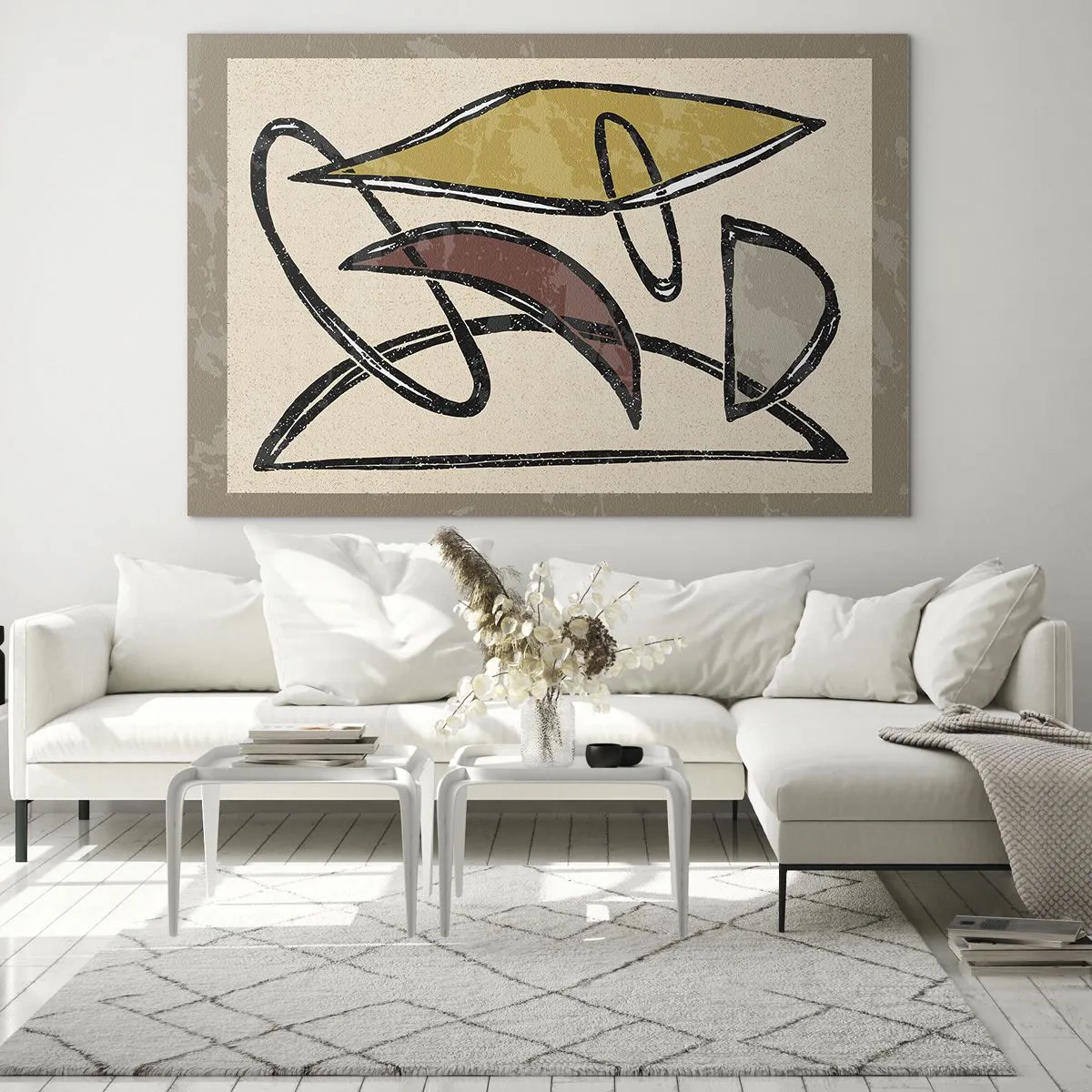 Obraz na szkle - Geometryczna abstrakcja w żółci i czerwieni - 70x50cm - Piony i poziomy - Nowoczesna dekoracja ścienna do salonu i sypialni ARTTOR