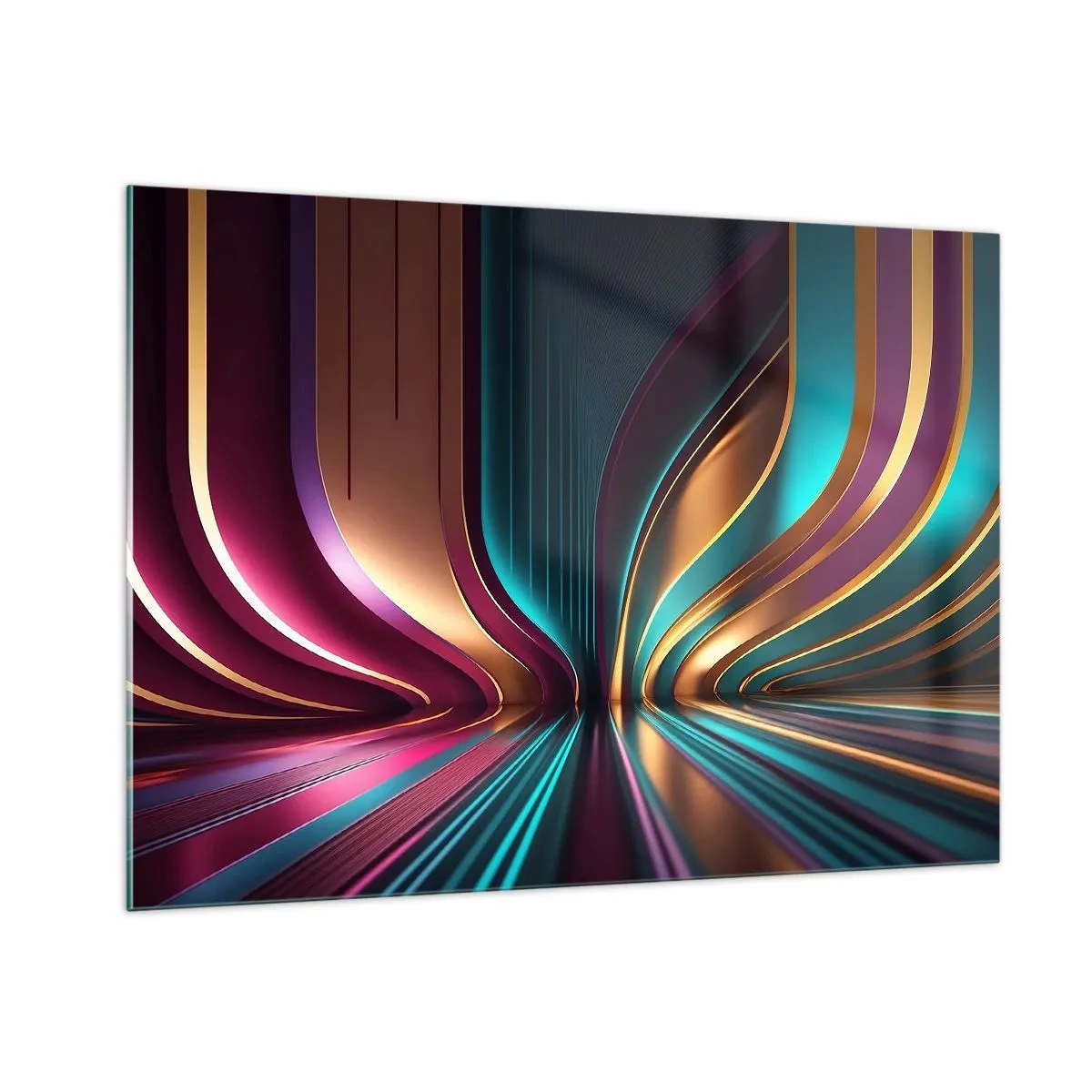 Obraz na szkle - Kolorowe linie światła tworzące futurystyczne kształty - 100x70cm - Architektura światła - Nowoczesna dekoracja ścienna do salonu, kuchni i sypialni ARTTOR