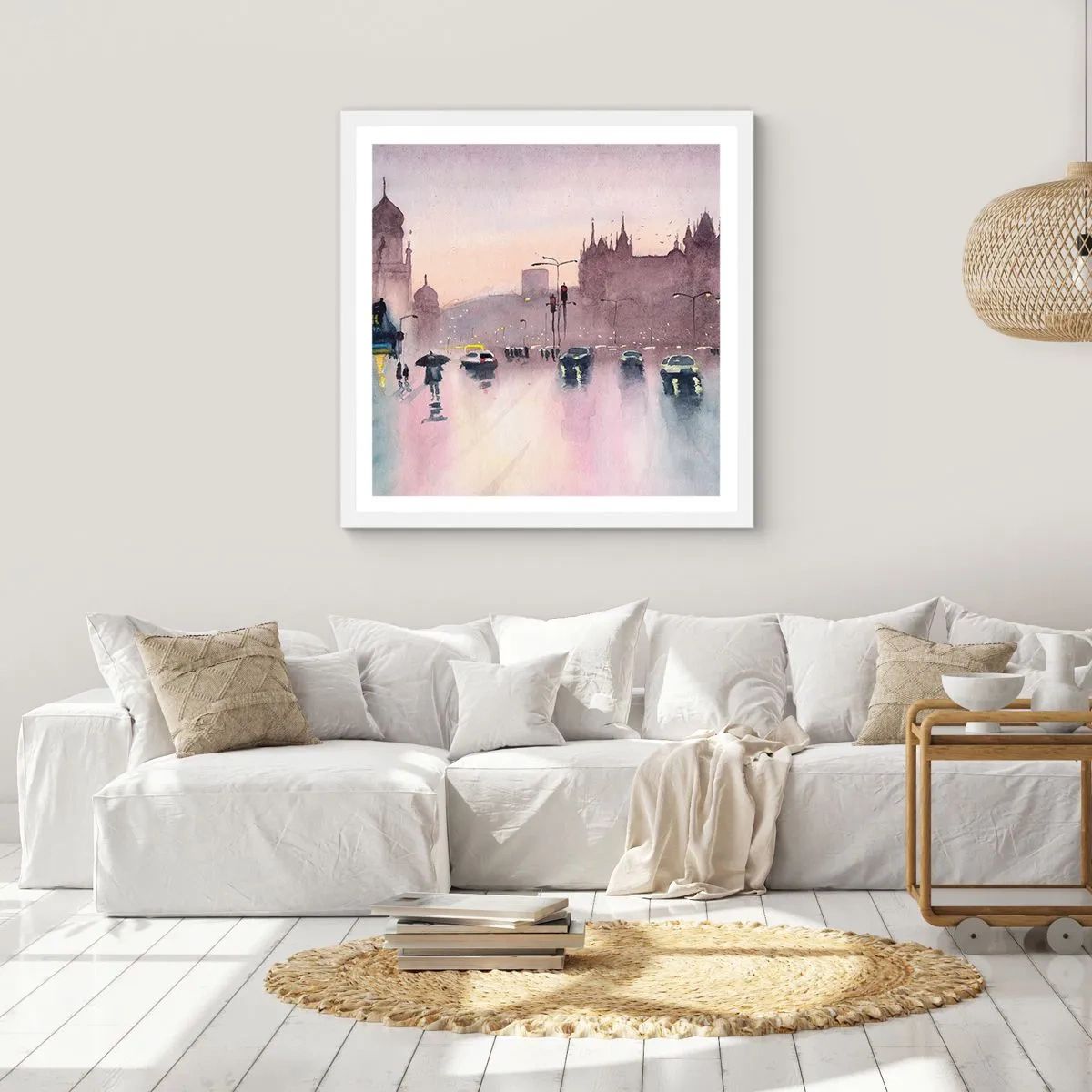 Plakat w białej ramie - W deszczowej mgiełce - 60x60 cm