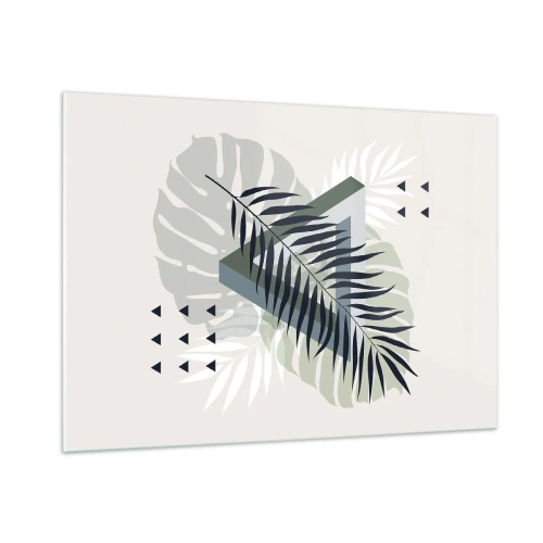 Obraz na szkle - Nowoczesna kompozycja liści w geometrycznym stylu - 100x70cm - Natura i geometria – dwa porządki? - Nowoczesna dekoracja ścienna do salonu, kuchni i sypialni ARTTOR