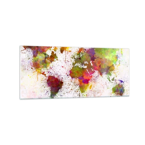 Obraz na szkle - Kolorowa mapa świata w abstrakcyjnej stylistyce - 120x50cm - Jakoś tak samo wyszło - Nowoczesna dekoracja ścienna do salonu i sypialni ARTTOR