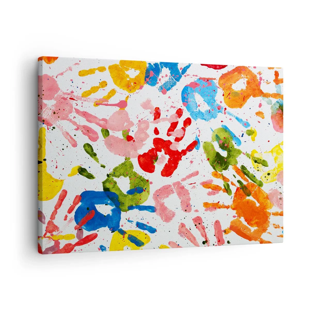 Obraz na płótnie - Kolorowe odciski dłoni na białym tle - 70x50cm - Idź po śladach - Nowoczesna dekoracja ścienna do salonu i sypialni ARTTOR