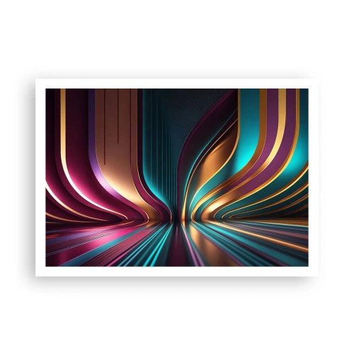 Plakat - Futurystyczna abstrakcja z intensywnymi kolorami i krzywiznami - 100x70cm - Architektura światła - Nowoczesna dekoracja ścienna do salonu i sypialni ARTTOR