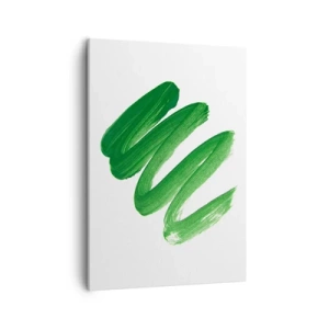 Obraz na płótnie - Abstrakcyjne zielone pociągnięcia pędzla na białym tle - 50x70cm - Zielony żart - Nowoczesna dekoracja ścienna do salonu, kuchni i sypialni ARTTOR