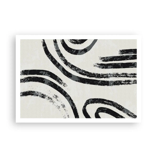 Plakat - Czarno-białe abstrakcyjne linie na jasnym tle - 100x70cm - W pół zatrzymany - Nowoczesna dekoracja ścienna do salonu i sypialni ARTTOR