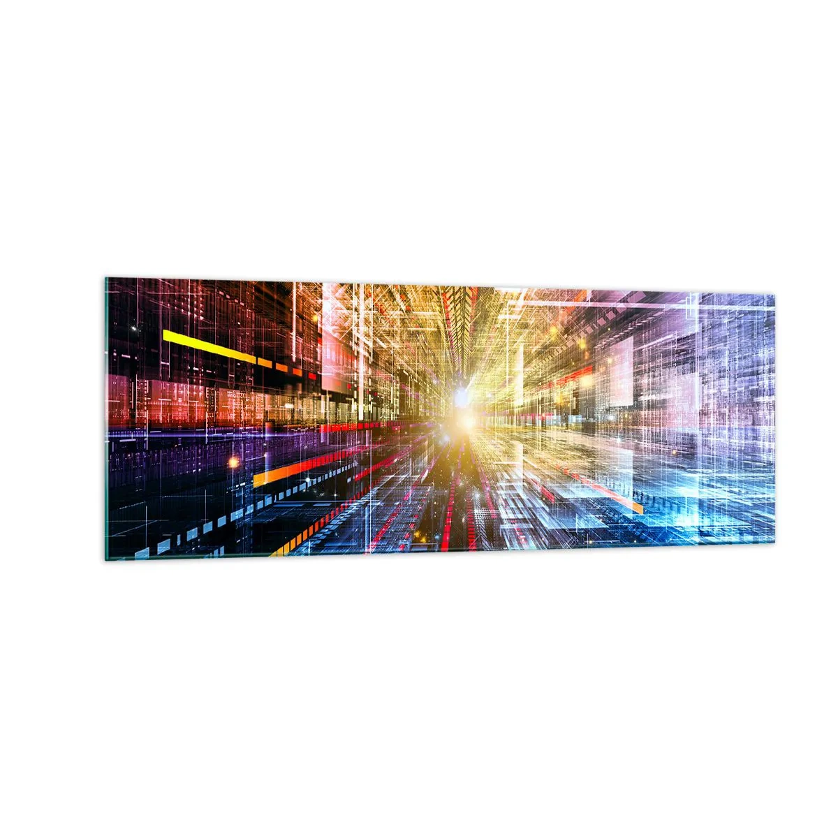 Obraz na szkle - Dynamiczne światła w futurystycznym korytarzu - 140x50cm - Świetlny korytarz - Nowoczesna dekoracja ścienna do salonu i sypialni ARTTOR