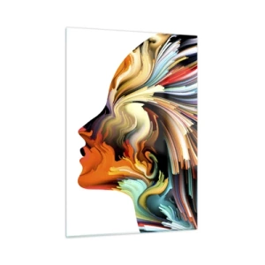 Obraz na szkle - Wybuch kolorów w kształcie ludzkiej sylwetki - 50x70cm - Eksplozja wyobraźni - Nowoczesna dekoracja ścienna do salonu, kuchni i sypialni ARTTOR