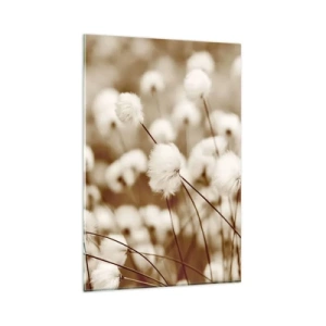 Obraz na szkle - Pole delikatnych roślin w odcieniach sepia - 80x120cm - Puszysty łan - Nowoczesna dekoracja ścienna do salonu i sypialni ARTTOR