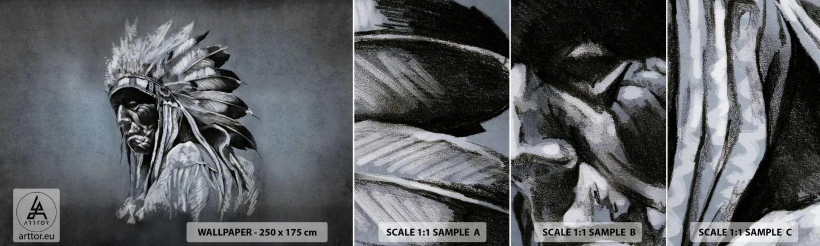 Fototapeta Próbka Samoprzylepna Deluxe Sticker - Powrót do korzeni - Indianin, Pióropusz, Mężczyzna - 100x30 cm