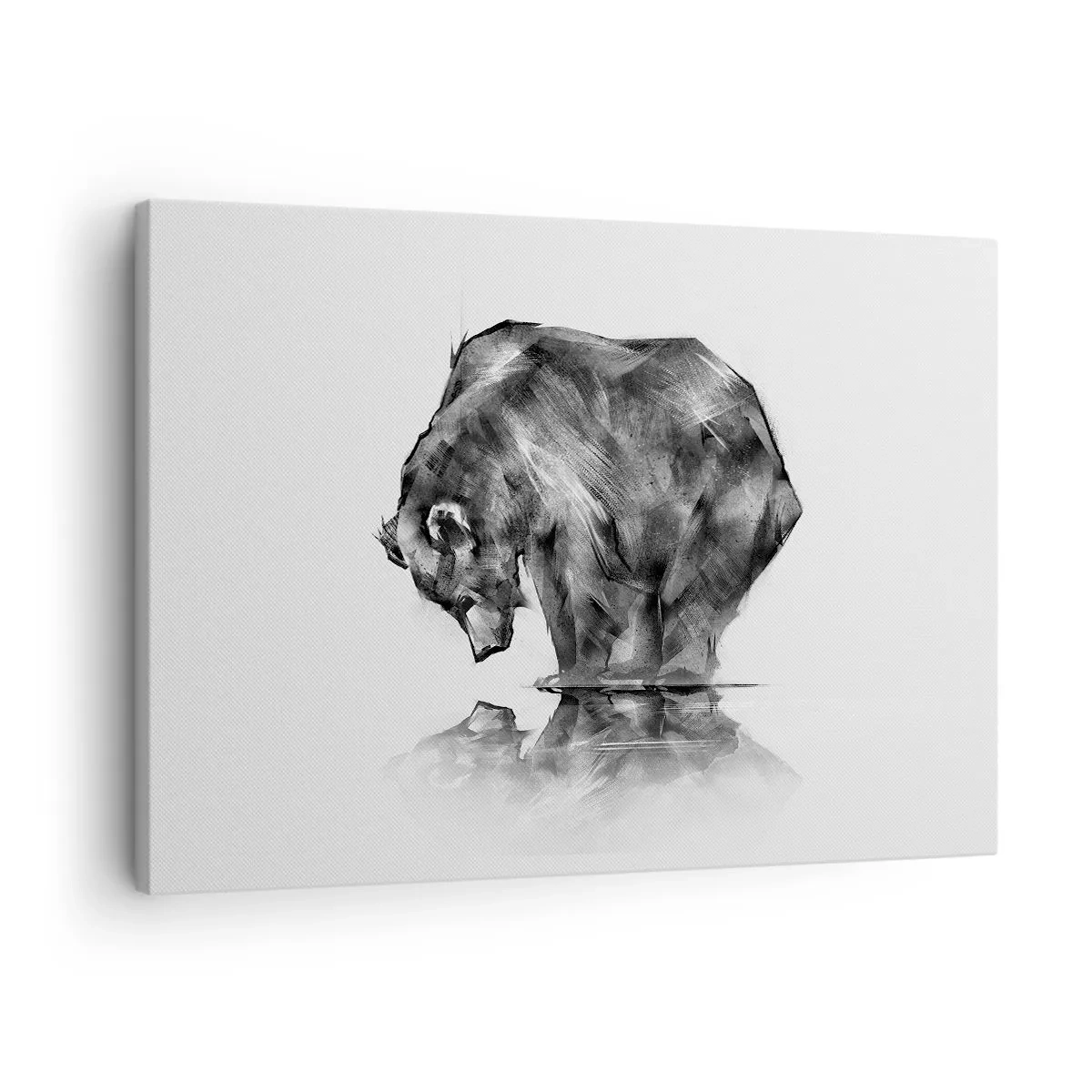 Obraz na płótnie - Rysunek niedźwiedzia w minimalistycznym stylu - 70x50cm - Miło zobaczyć się z kimś bliskim - Nowoczesna dekoracja ścienna do salonu i sypialni ARTTOR