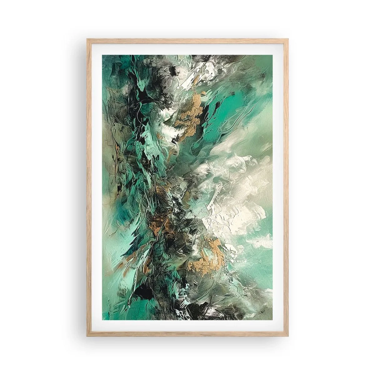 Plakat w ramie jasny dąb - Szmaragdowo-czarna kipiel - 61x91 cm