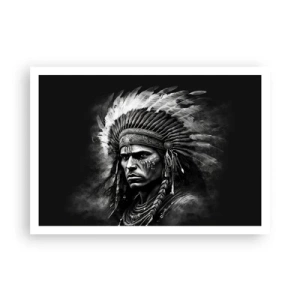 Plakat - Portret wodza w pióropuszu na czarnym tle - 100x70cm - Wódz i wojownik - Nowoczesna dekoracja ścienna do salonu i sypialni ARTTOR