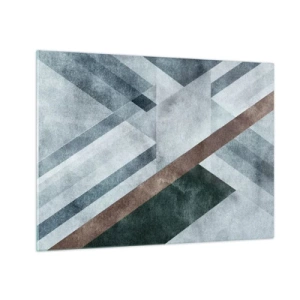 Obraz na szkle - Geometryczna abstrakcja w chłodnych tonach z akcentem ciemnej zieleni - 70x50cm - Wyszukana elegancja geometrii - Nowoczesna dekoracja ścienna do salonu i sypialni ARTTOR