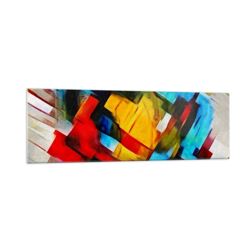 Obraz na szkle - Abstrakcyjna kompozycja geometryczna w żywych kolorach - 160x50cm - Różnobarwny przekładaniec - Nowoczesna dekoracja ścienna do salonu i sypialni ARTTOR