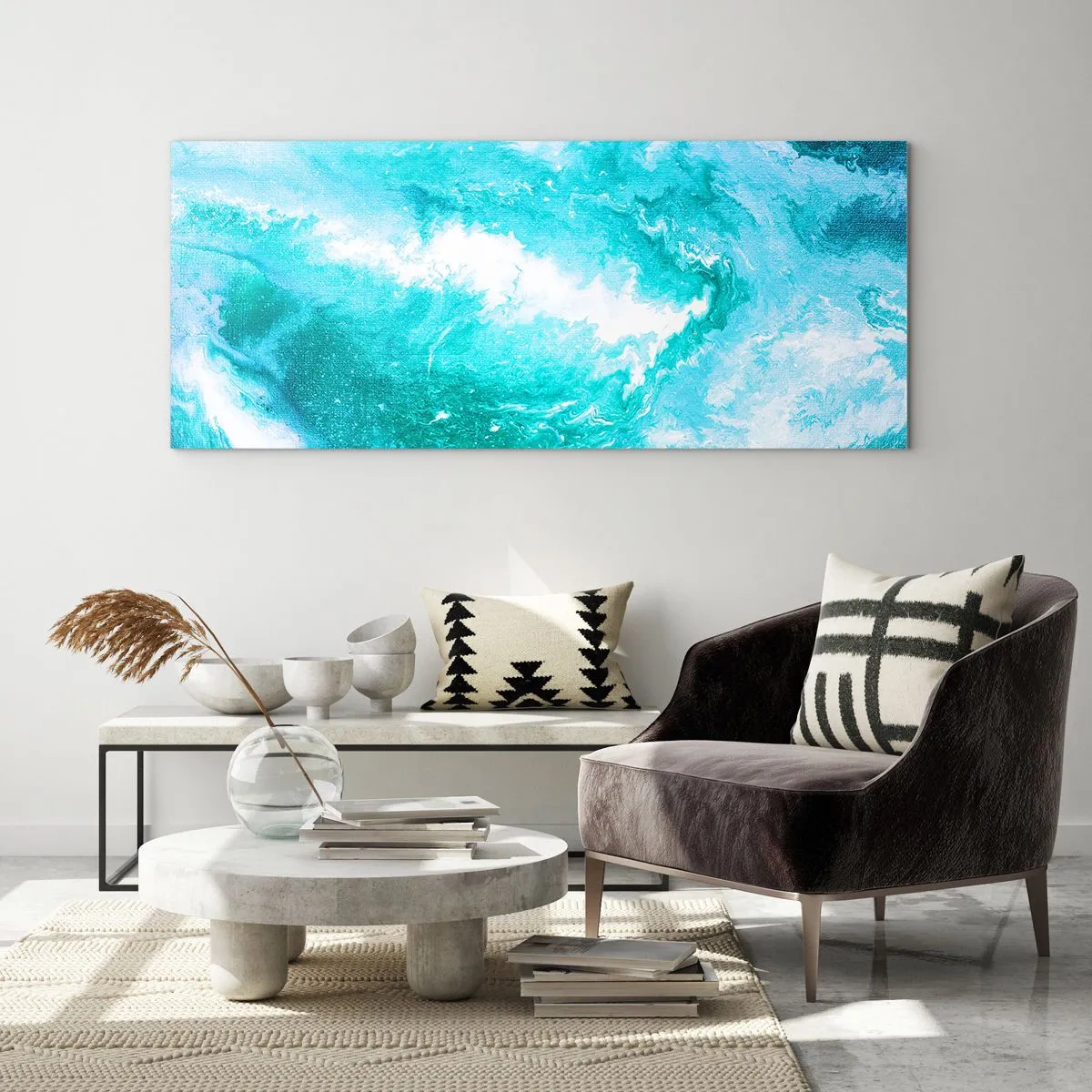 Obraz na szkle - Abstrakcyjny wir w odcieniach błękitu - 160x50cm - W jądrze żywiołu - Nowoczesna dekoracja ścienna do salonu i sypialni ARTTOR