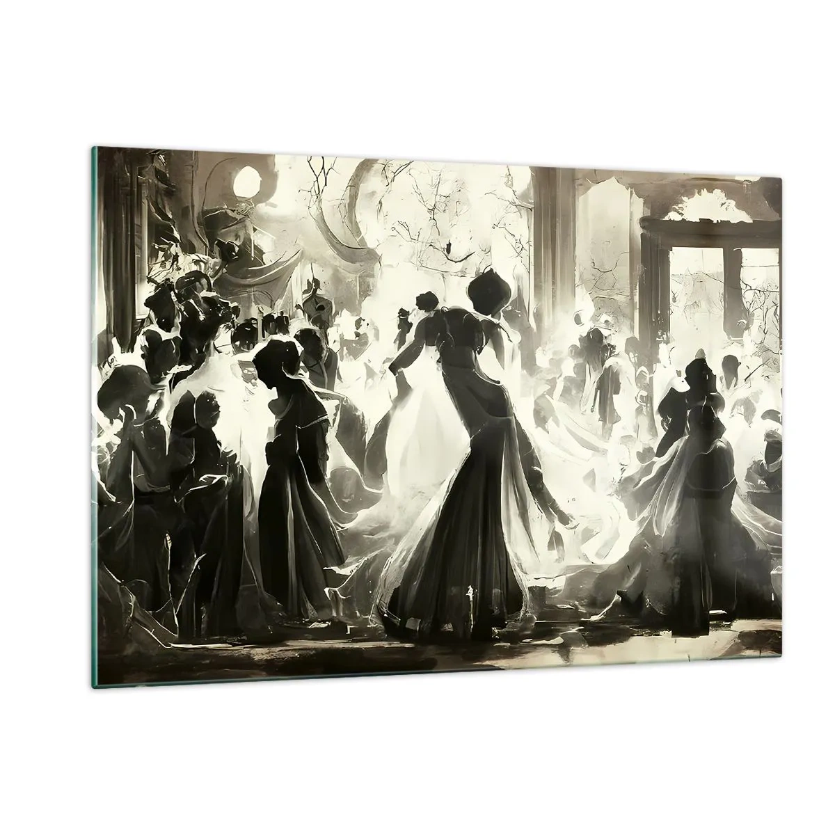 Obraz na szkle - Balowa scena w stylu retro z tańczącymi postaciami - 120x80cm - Wielka maskarada - Nowoczesna dekoracja ścienna do salonu, kuchni i sypialni ARTTOR