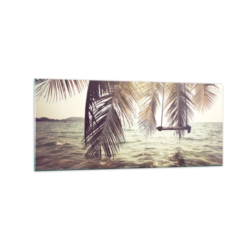 Obraz na szkle - Palma z huśtawką nad wodą w świetle słońca - 120x50cm - Można bujać w obłokach do woli - Nowoczesna dekoracja ścienna do salonu i sypialni ARTTOR