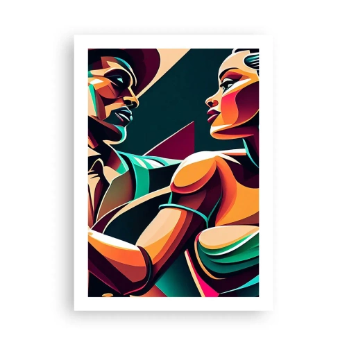 Plakat - Kolorowa ilustracja pary tańczącej tango w stylu pop-art - 50x70cm - W rytmie serca - Nowoczesna dekoracja ścienna do salonu, kuchni i sypialni ARTTOR