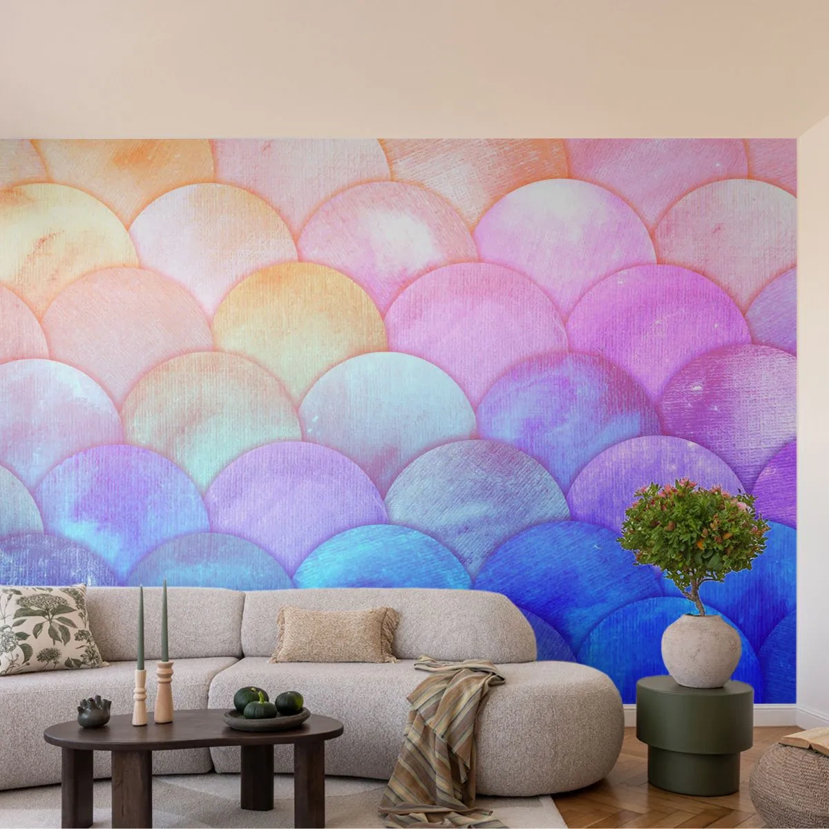 Fototapeta Premium Canvas - Perłowa łuska - Pastelowe, Bąbelki, Łuski - 250x175 cm