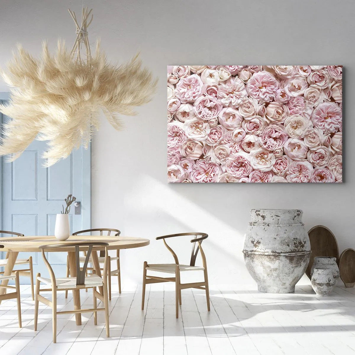 Obraz na płótnie - Delikatne róże w odcieniach różu na całej powierzchni - 70x50cm - Usłane różami - Nowoczesna dekoracja ścienna do salonu i sypialni ARTTOR