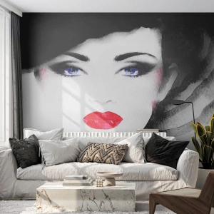 Fototapeta Premium Canvas - Odpycha i przyzywa - Twarz Kobiety, Czerwone Usta, Niebieskie Oczy - 200x140 cm