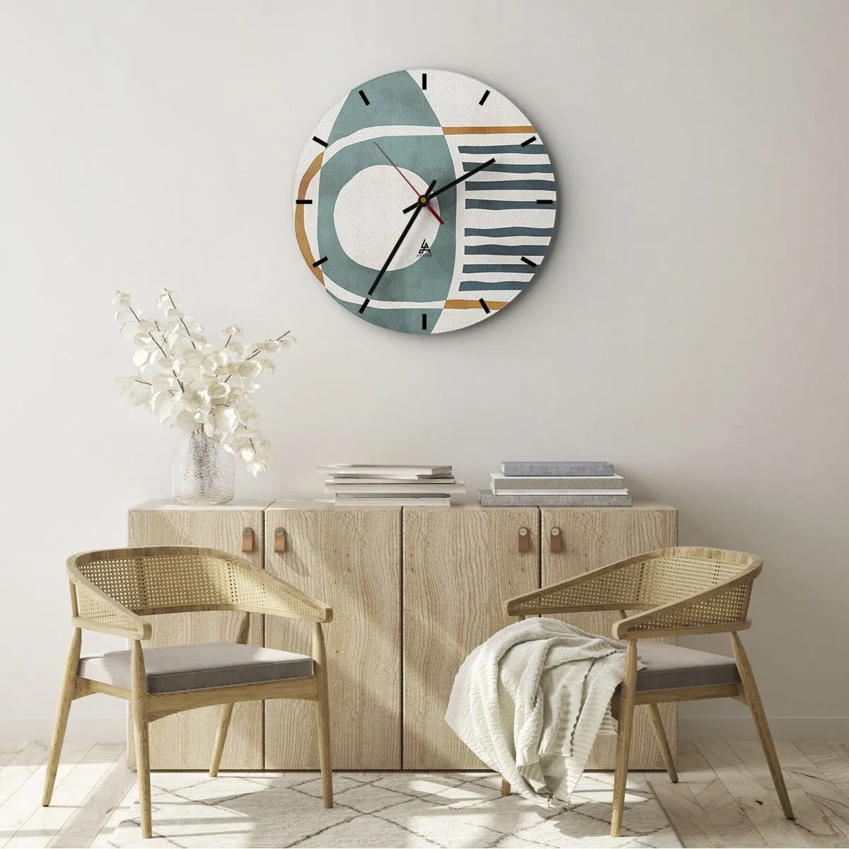 Zegar ścienny - Geometryczny motyw w stylu etnicznym z liniami i kołem - 30x30cm - Znaki i rytuały - Nowoczesna dekoracja ścienna do salonu, kuchni i sypialni ARTTOR