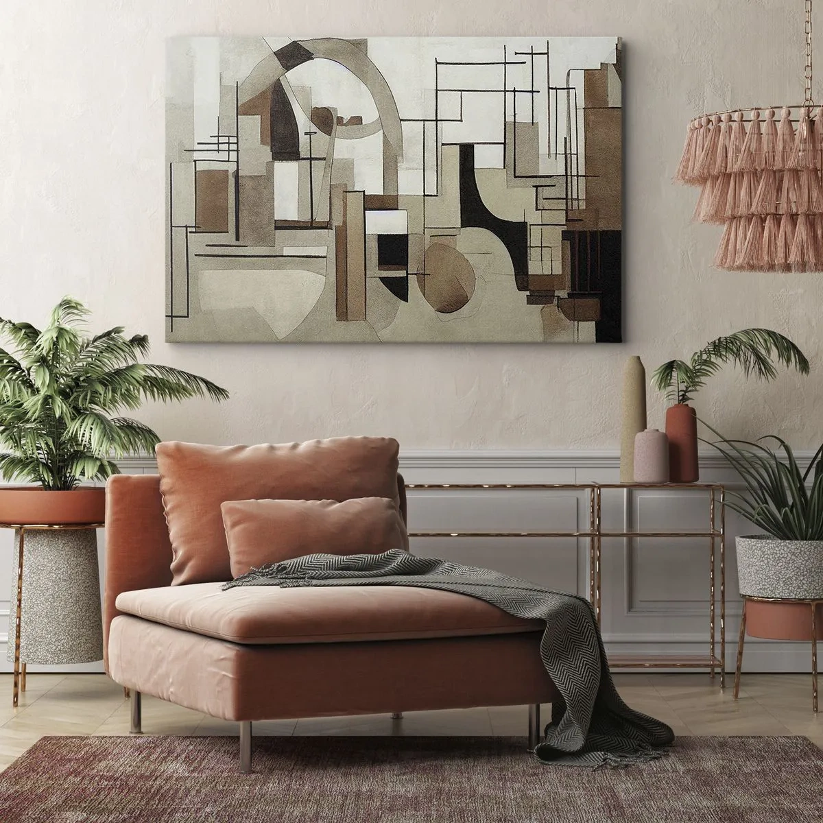 Obraz na płótnie - Architektoniczna abstrakcja w beżach i brązach - 70x50cm - Pejzaż miejski 2.0 - Nowoczesna dekoracja ścienna do salonu i sypialni ARTTOR