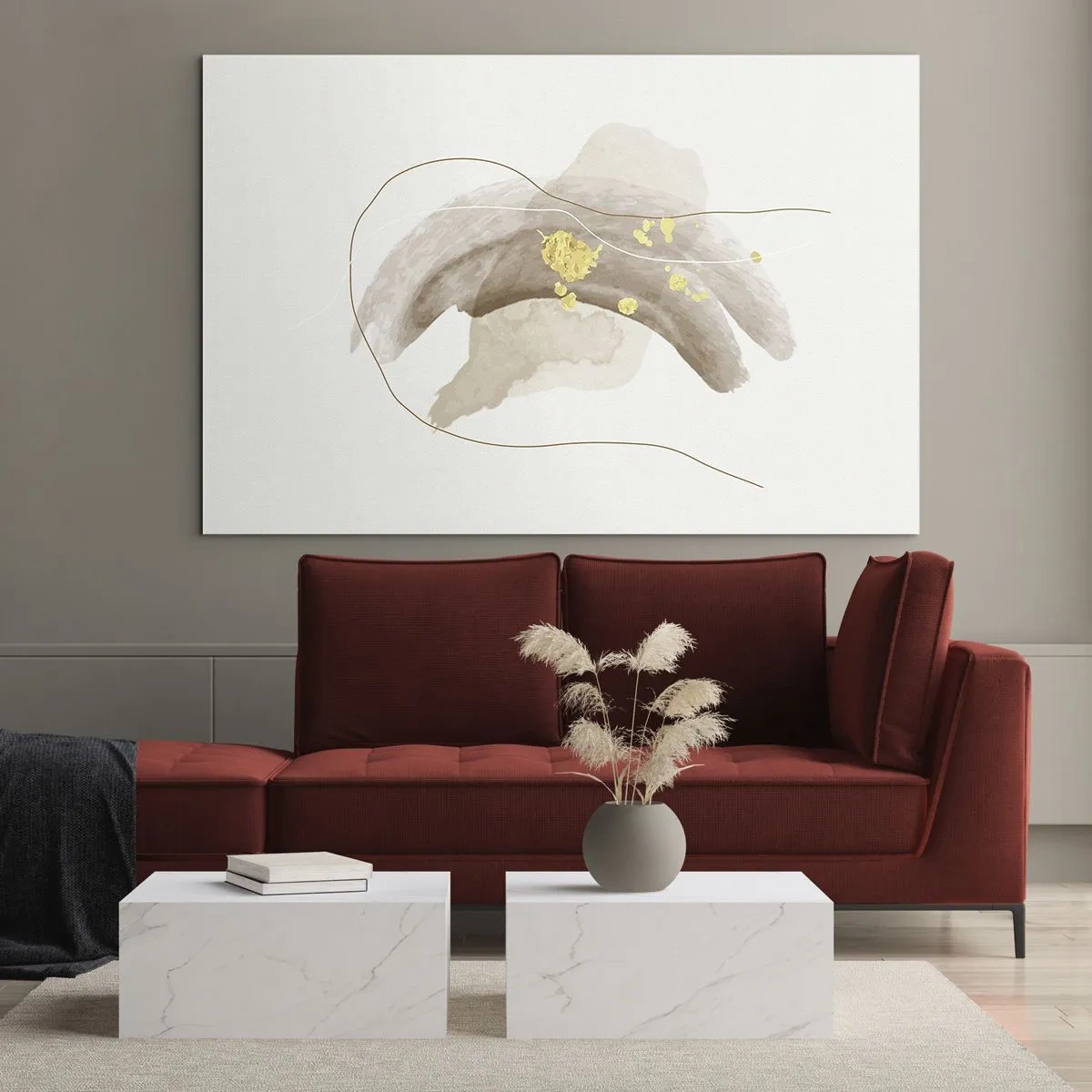 Obraz na szkle - Beżowo-złota abstrakcja z delikatnymi liniami i kształtami - 120x80cm - Napotkane w przestrzeni - Nowoczesna dekoracja ścienna do salonu, kuchni i sypialni ARTTOR