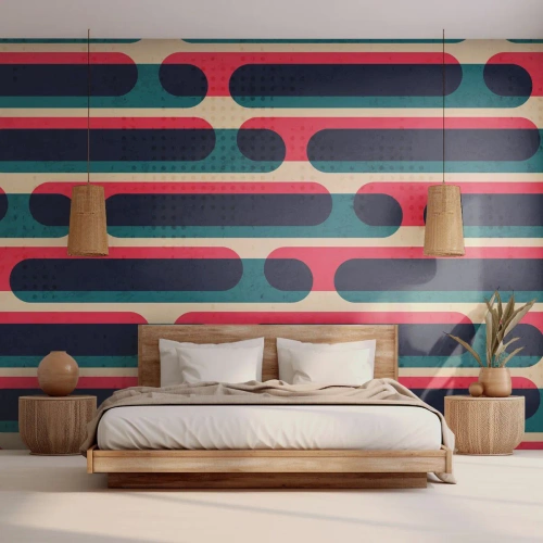 Fototapeta Premium Sand - Geometryczny wzór retro w kolorach czerwieni, granatu i beżu - 100x70cm - W głąb i do przodu - Nowoczesna dekoracja ścienna do salonu, kuchni i sypialni ARTTOR