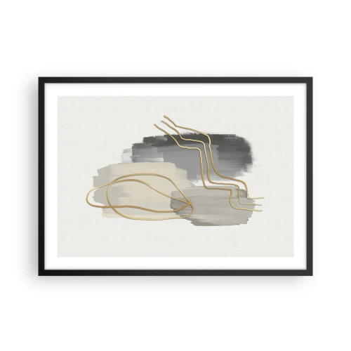 Plakat w czarnej ramie - Abstrakcyjne złote linie na szarym tle - 70x50cm - Trwanie i ruch - Nowoczesna dekoracja ścienna do salonu i sypialni ARTTOR