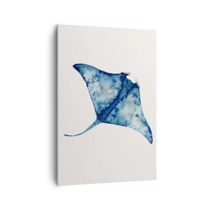 Obraz na płótnie - Niebieska płaszczka w akwarelowym stylu na białym tle - 70x100cm - Życie w błękicie - Nowoczesna dekoracja ścienna do salonu i sypialni ARTTOR