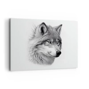Obraz na płótnie - Realistyczny portret wilka w odcieniach szarości - 100x70cm - Alfa – bez wątpienia - Nowoczesna dekoracja ścienna do salonu, kuchni i sypialni ARTTOR