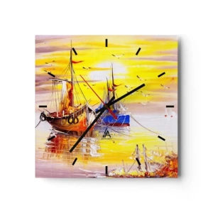 Zegar ścienny - Malarska scena z łodziami na spokojnym morzu - 30x30cm - Zasłużony odpoczynek w porcie - Nowoczesna dekoracja ścienna do salonu i sypialni ARTTOR