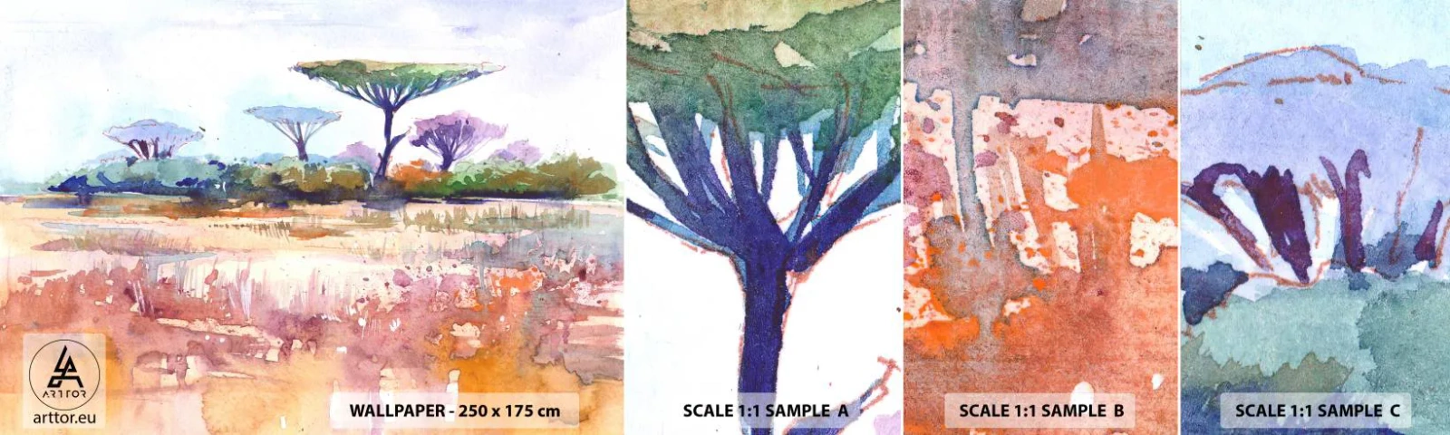 Fototapeta Próbka Samoprzylepna Deluxe Sticker - Kolory sawanny - Krajobraz, Sawanna, Afryka - 100x30 cm