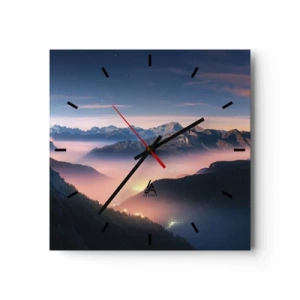 Zegar ścienny - Górski krajobraz z doliną wypełnioną mgłą - 30x30cm - Światło w dolinach - Nowoczesna dekoracja ścienna do salonu i sypialni ARTTOR