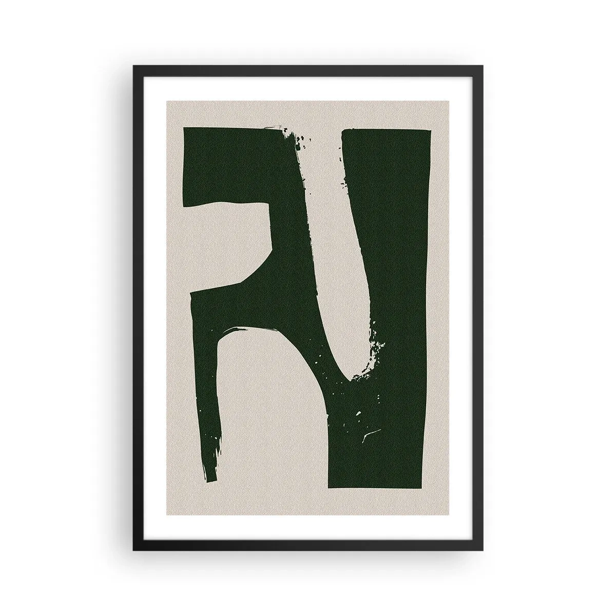 Plakat w czarnej ramie - Minimalistyczna abstrakcja w zieleni i beżu - 50x70cm - Zatoki bieli - Nowoczesna dekoracja ścienna do salonu i sypialni ARTTOR