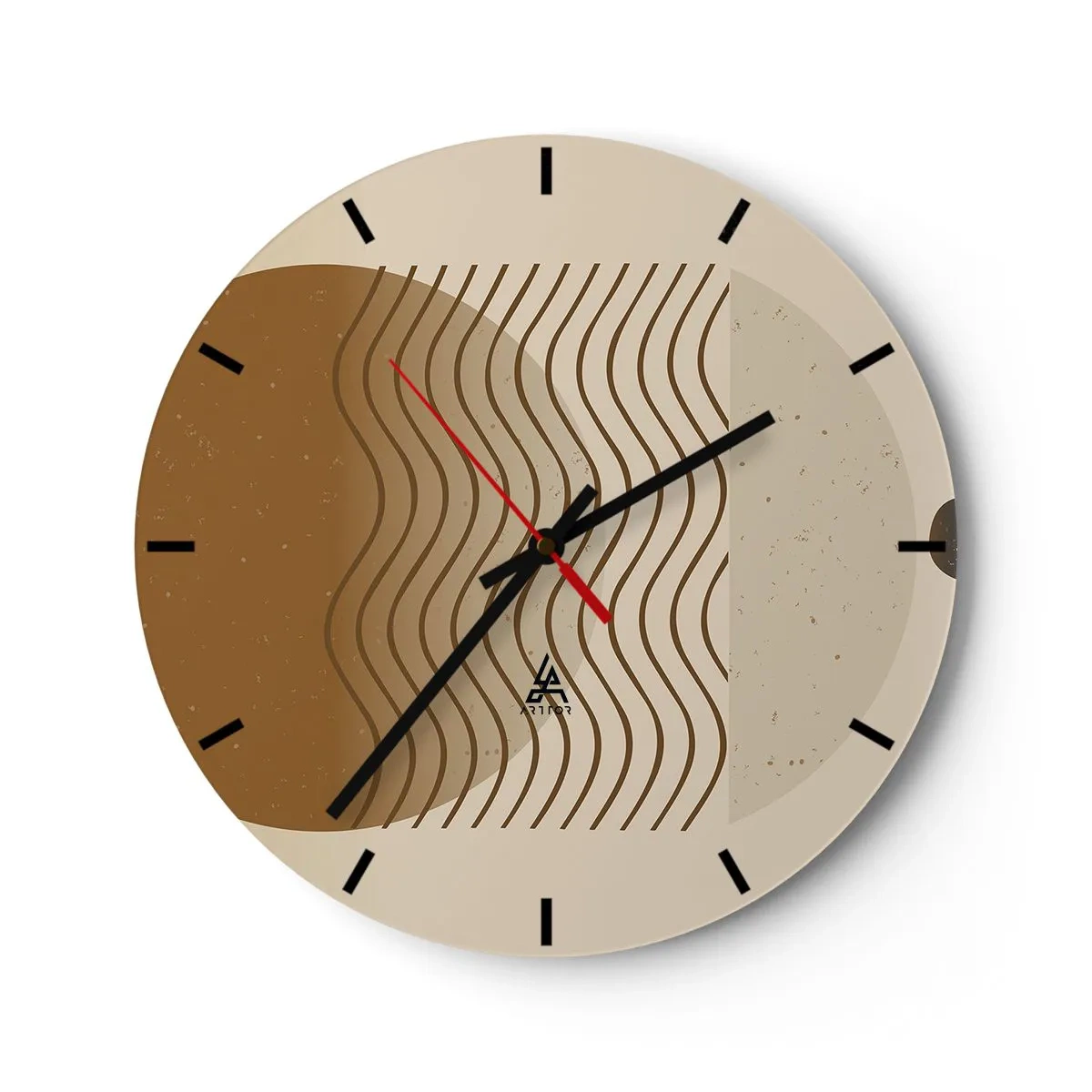 Zegar ścienny - Abstrakcyjne koła w odcieniach czerwieni i błękitu na czarnym tle - 30x30cm - O pochodzeniu figur geometrycznych - Nowoczesna dekoracja ścienna do salonu, kuchni i sypialni ARTTOR