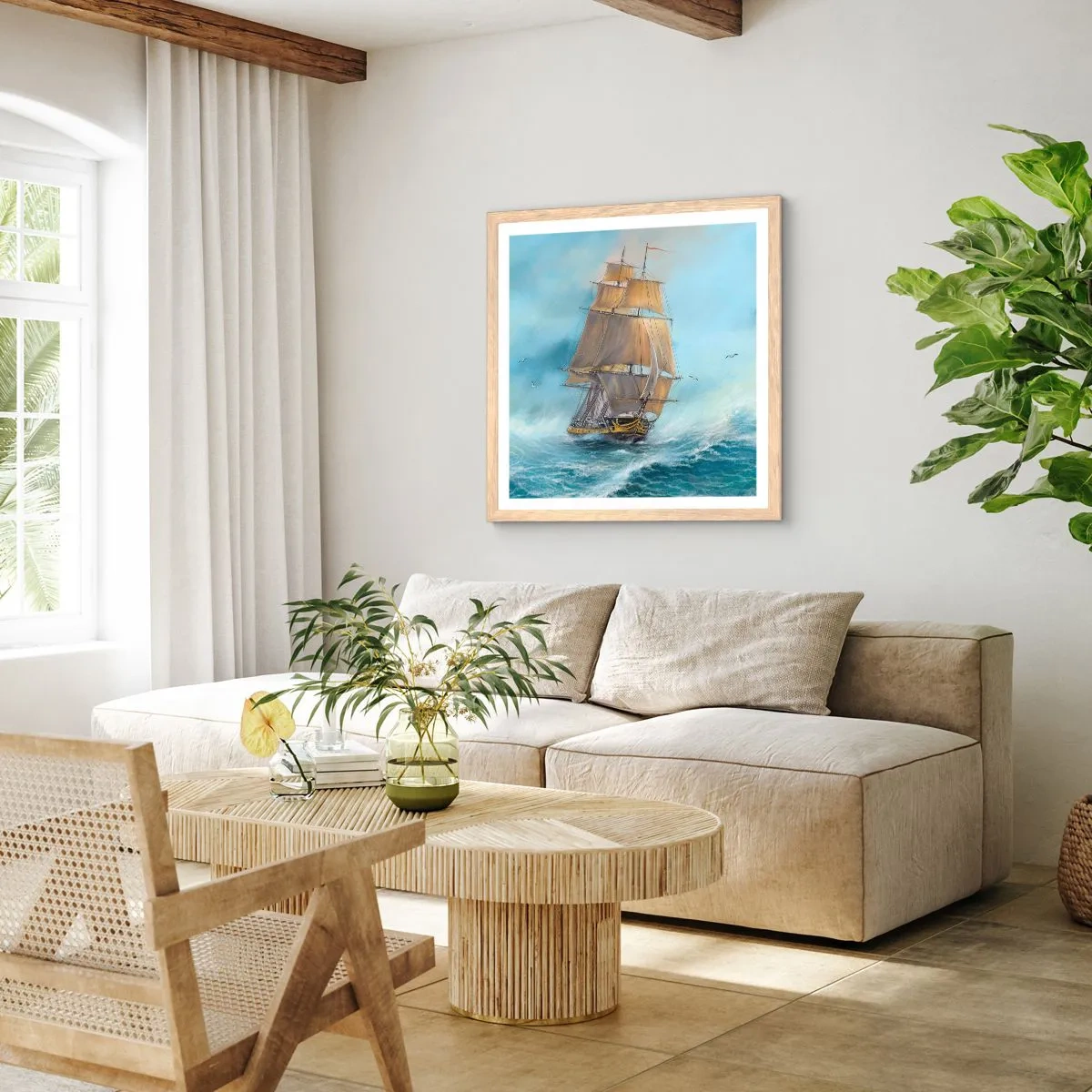 Plakat w ramie jasny dąb - Mknący po falach - 60x60 cm