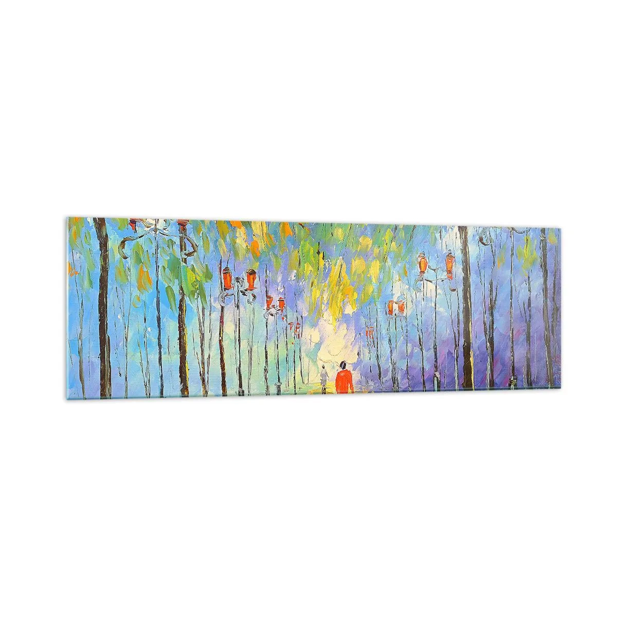Obraz na szkle - Malowniczy spacer wśród latarni w deszczową noc - 160x50cm - Nocna piosenka deszczu - Nowoczesna dekoracja ścienna do salonu i sypialni ARTTOR
