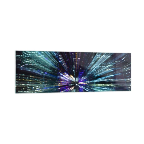 Obraz na szkle - Dynamiczny widok miasta nocą z efektem świetlnym - 160x50cm - Przejście w nadprzestrzeń - Nowoczesna dekoracja ścienna do salonu i sypialni ARTTOR