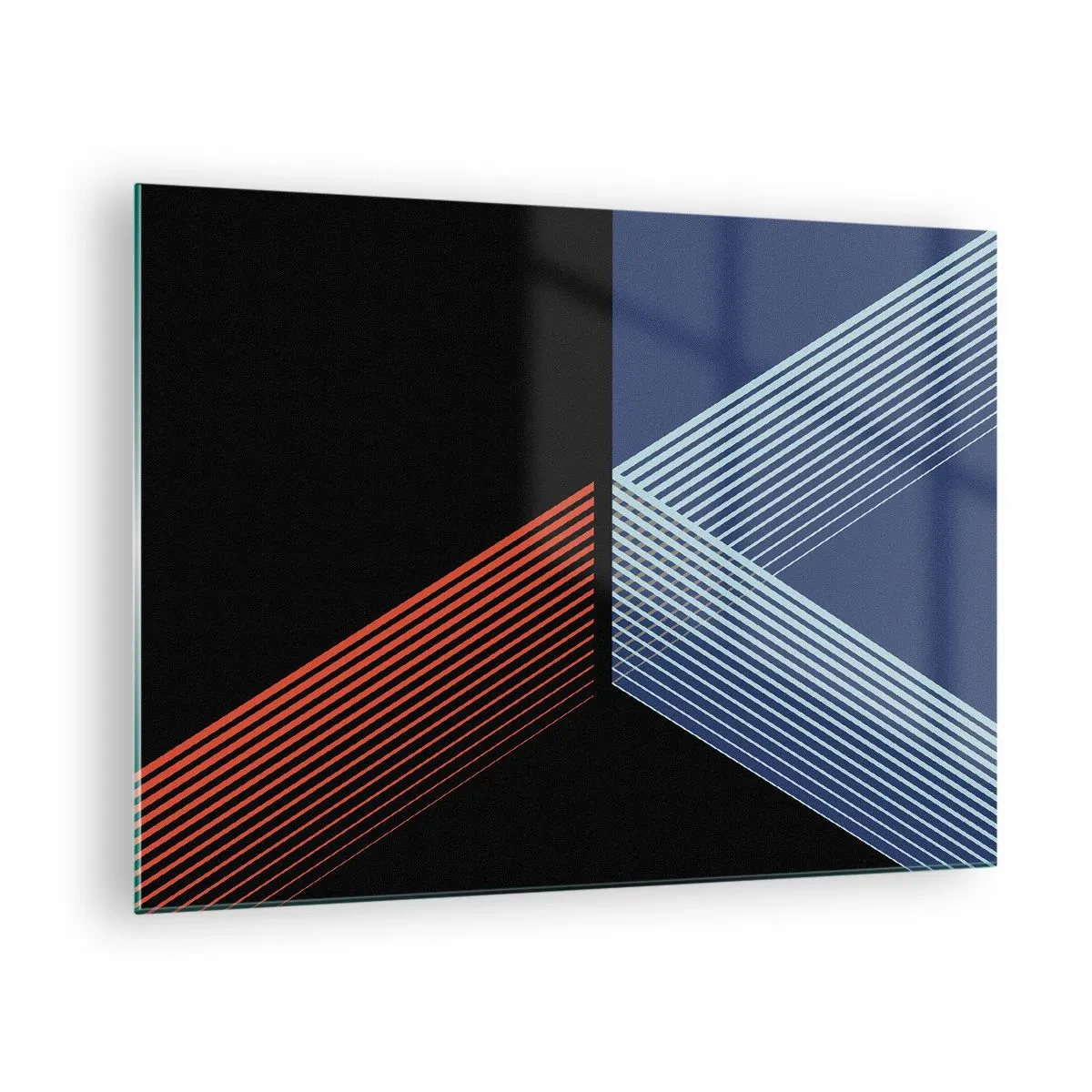 Obraz na szkle - Nowoczesna geometryczna kompozycja z liniami i kontrastem barw - 70x50cm - Prosta historia - Nowoczesna dekoracja ścienna do salonu i sypialni ARTTOR