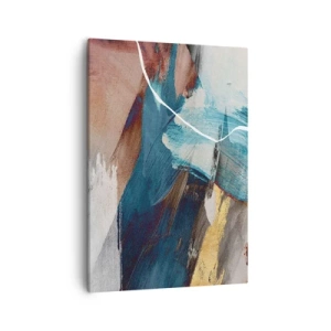 Obraz na płótnie - Abstrakcyjna kompozycja dynamicznych pociągnięć pędzla w odcieniach błękitu, brązu i złota - 50x70cm - Z rozmachem i energicznie - Nowoczesna dekoracja ścienna do salonu, kuchni i sypialni ARTTOR