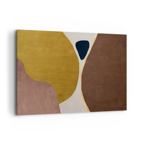 Obraz na płótnie - Abstrakcyjna kompozycja z geometrycznymi kształtami w ciepłych barwach - 120x80cm - Abstrakcja – miejsce w przestrzeni - Nowoczesna dekoracja ścienna do salonu, kuchni i sypialni ARTTOR
