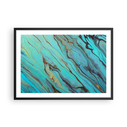 Plakat w czarnej ramie - Abstrakcyjne fale w odcieniach turkusu i złota - 70x50cm - Turkusowy przypływ - Nowoczesna dekoracja ścienna do salonu i sypialni ARTTOR